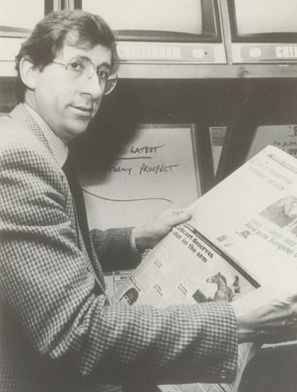 Bookmaker Steve Hearle in his shop back in the day