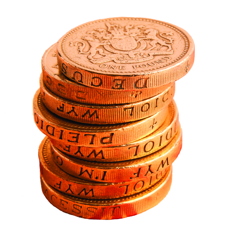 Stack of old British pound coins