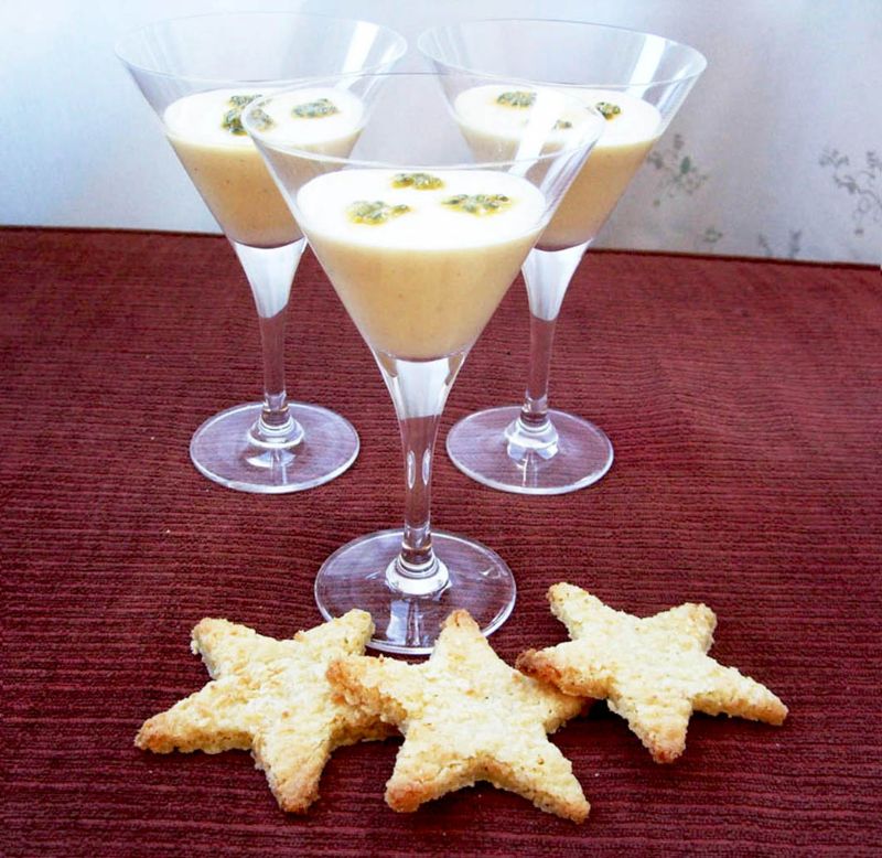 Passion fruit pots with coconut stars