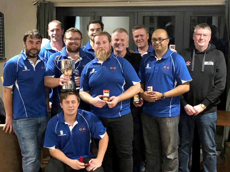 Whitminster 1st XI collecting the Stroud and District Cricket Association Premier Division trophy