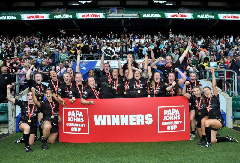 Cheltenham Tigers Women celebrate their success at Twickenham. Picture: Leo Wilkinson Photography