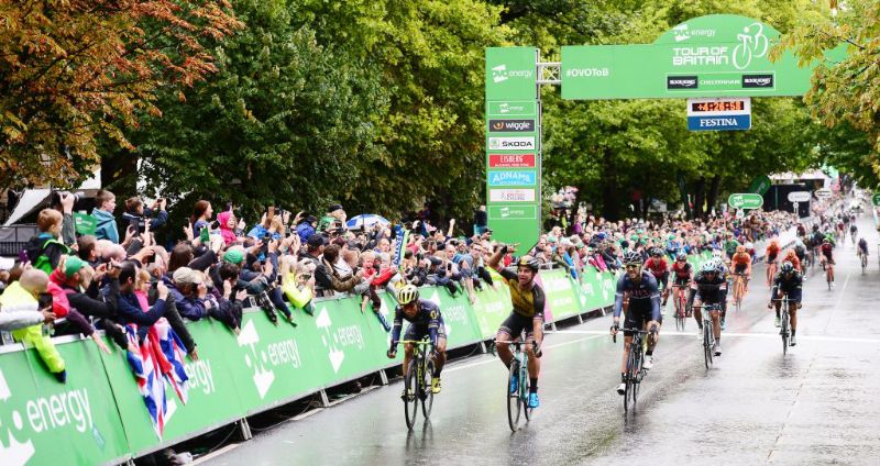 The finish to stage seven in The Prom in Cheltenham