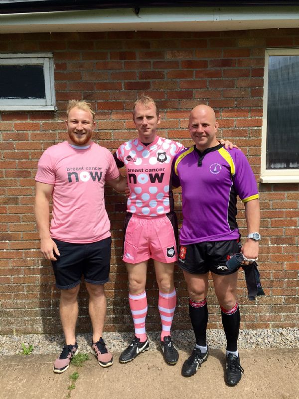 Wayne Barnes, centre, with Matt Kvesic, left, and Nick Wood