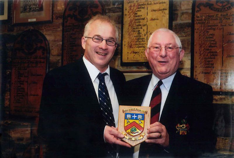 Chris White, left, with Cheltenham Tigers stalwart Dave Townsend