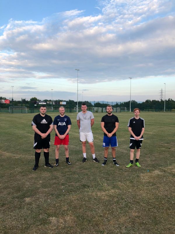 From left, Adam Sirrell (Tewkesbury Athletic chairman), Liam Lewis (treasurer), John Griffiths (secretary), Jay Watkeys and Sam Mitchell