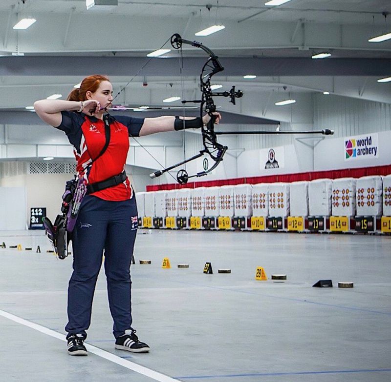 Ella Gibson, 18, is Senior British Ladies Compound champion. Above, she is representing Great Britain in the World Junior Championships in the USA where she finished eighth.