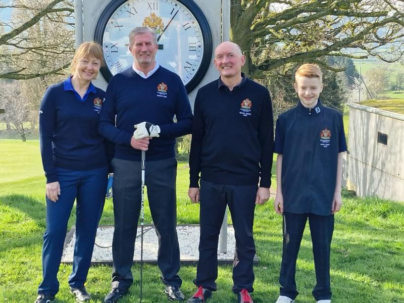 Paul Mansell, second from left, with, from left, ladies’ captain Amanda Fitz, seniors’ captain Simon Ruffley and juniors’ captain Josh Perkins