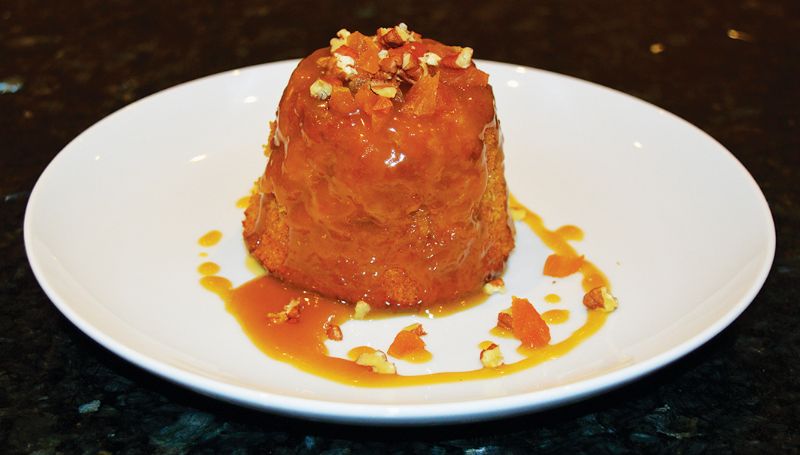 Apricot sponge pudding with caramel sauce