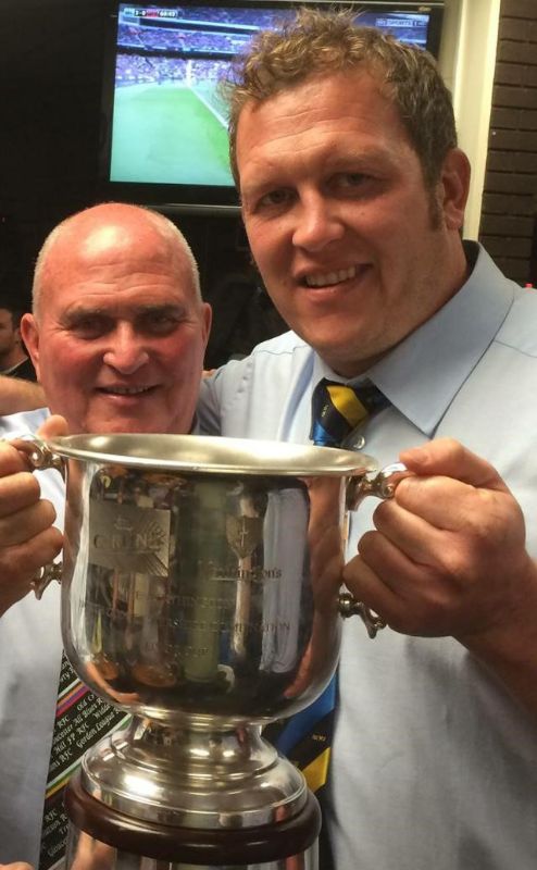 Ben Slatter with dad Stuart after winning the North Gloucestershire Combination Senior Cup