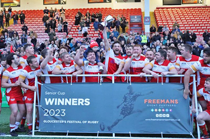 Longlevens celebrate last season’s North Gloucestershire Combination Senior Cup final win at Kingsholm