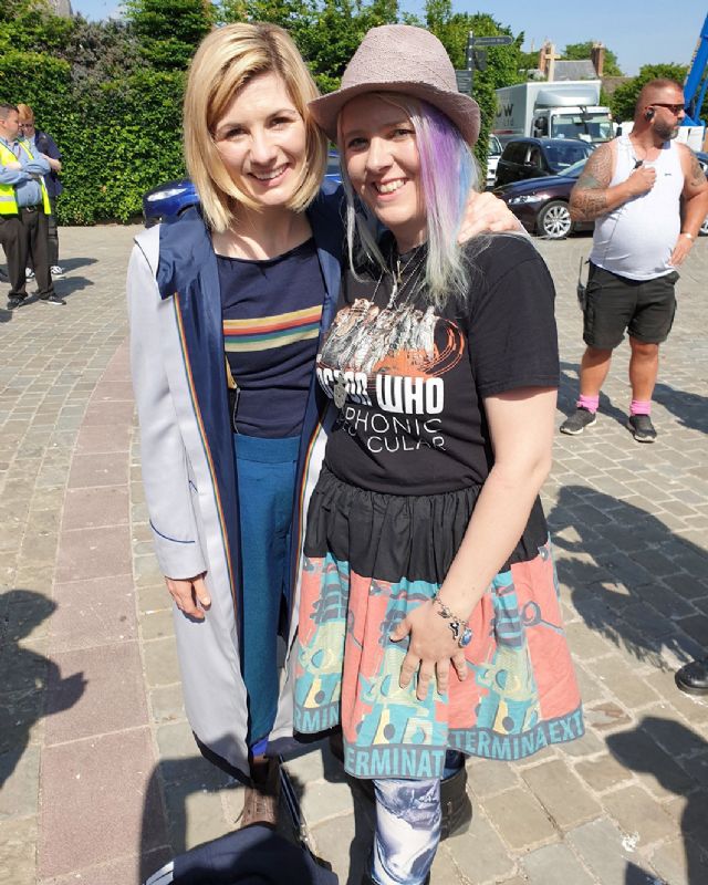 The Doctor, Jodie Whittaker alongside superfan KJ