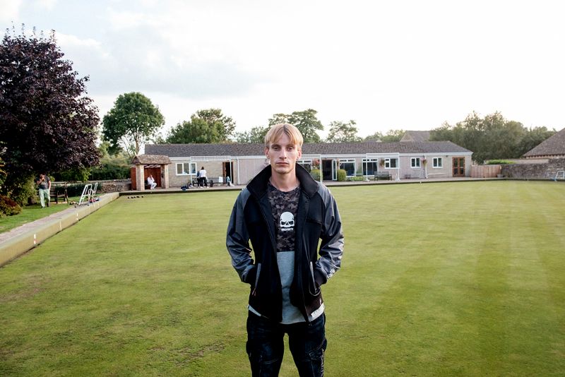 Kurtan, played by Charlie Cooper, at Fairford Bowls Club during filming of This Country. Picture, Ian Weldon Photography