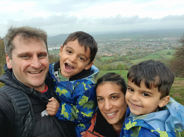 Chris, Arthur, Gemma and Ethan Yorke on their last day out to the top of Cooper’s Hill prior to their departure