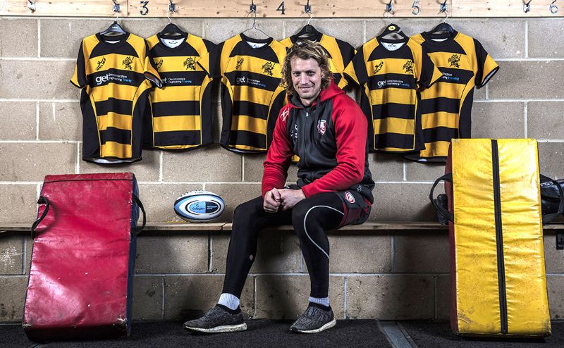 Billy Twelvetrees at Hucclecote Rugby Club last week where he helped coach Hucclewick under-12s