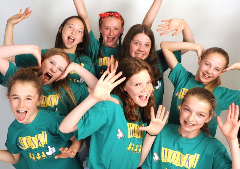 Some of the Honk Jr. cast. From left to right, Harriet Hewitt-Dyke, Harriet Parker, Rebecca Morran, Grace Baynham-Powell, Tilly Shaw, Chloe Langford, Grace Harris, Evie Sheppard