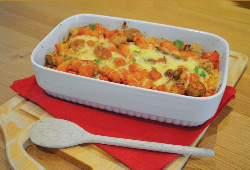 Sausage and pasta bake butternut squash broccoli cheese