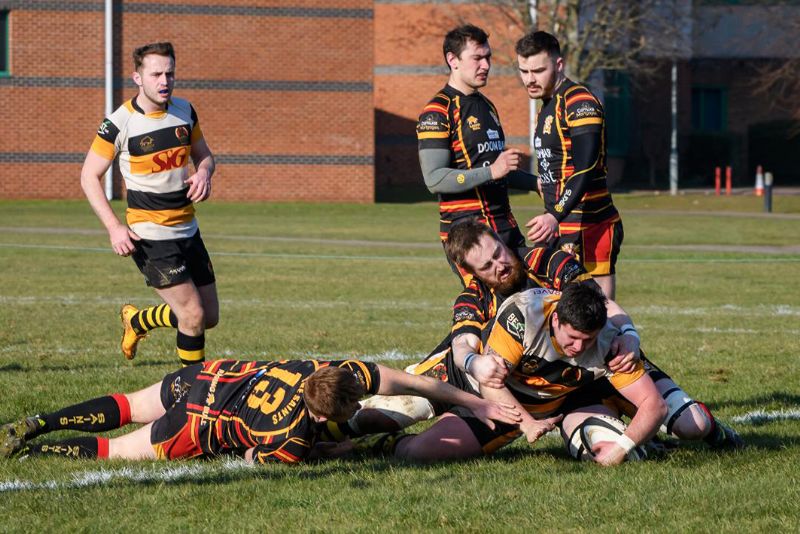 Craig Greer goes for his try against St Austell. Picture, Shaun Lafferty