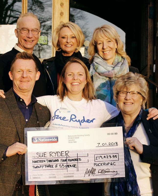 Front row L to R, men’s captain Phil Schiaffino, Sue Ryder Leckhampton Court community fundraising manager Kelly Rumble, ladies’ captain Ros Fenney. Back row L to R, club members Andrew Pearson, Sam Schiaffino and Jo Colman. Photo: Emily Lynch