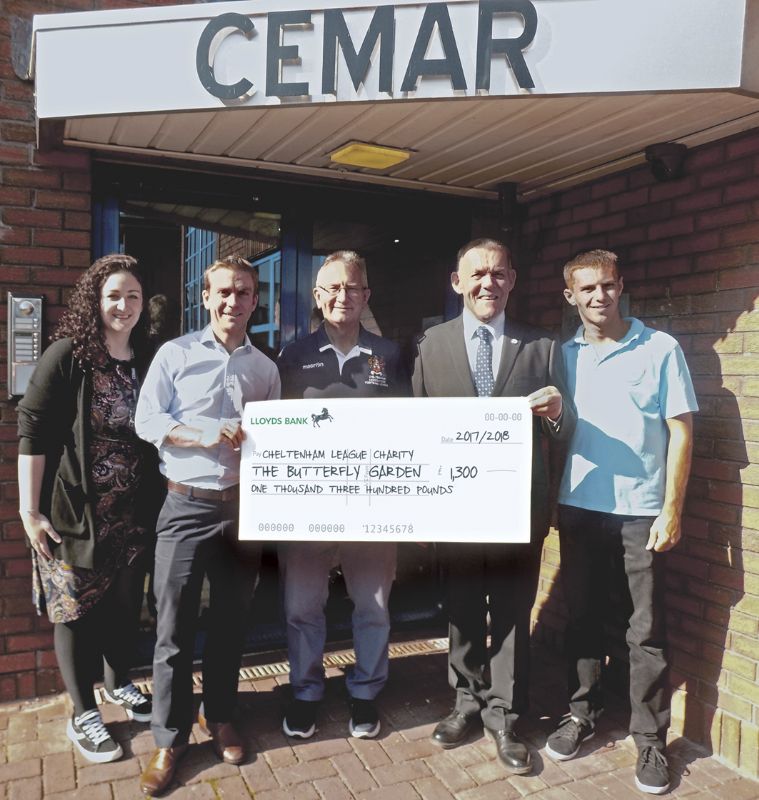 Butterfly Garden at Cemar, from left, Annabelle Strutt, Nick Woodrow, Nick Oram, Cheltenham League chairman, Chris Evans and Nathan Ridley.