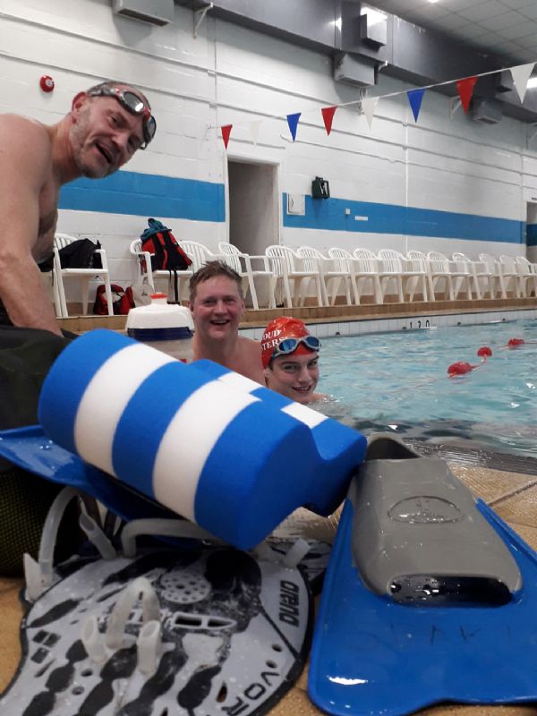 Stroud Masters swimmers, from left, Nick Bishop, Rich Powis and Jack Powis