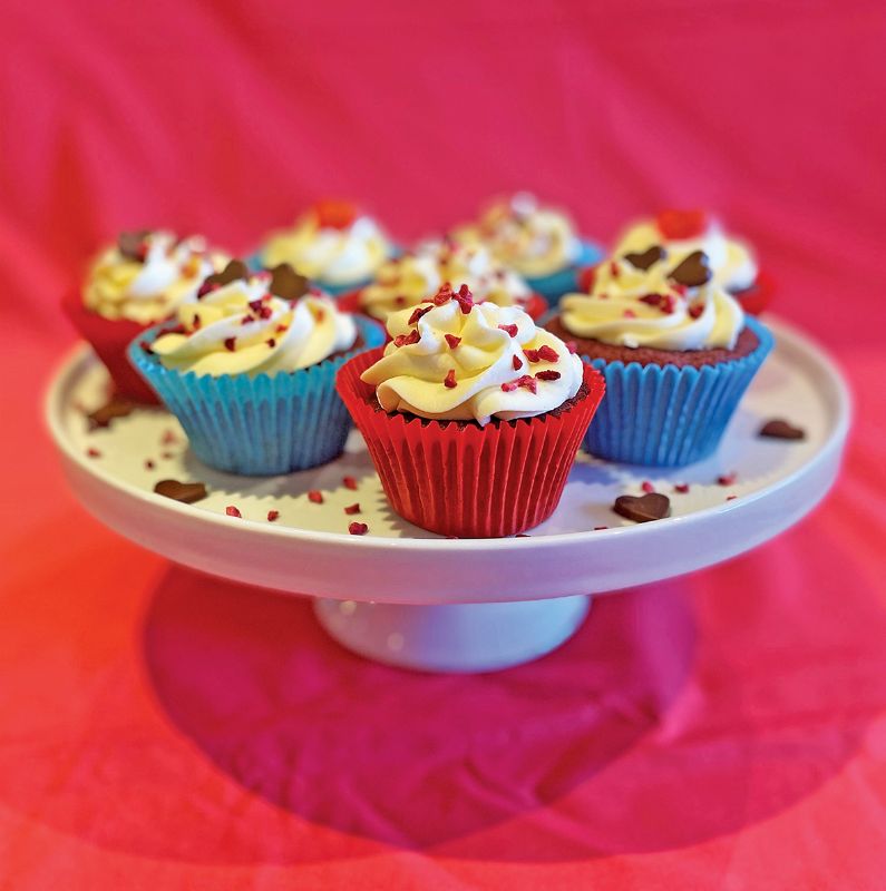 Valentine's day red velvet cupcakes chocolate hearts