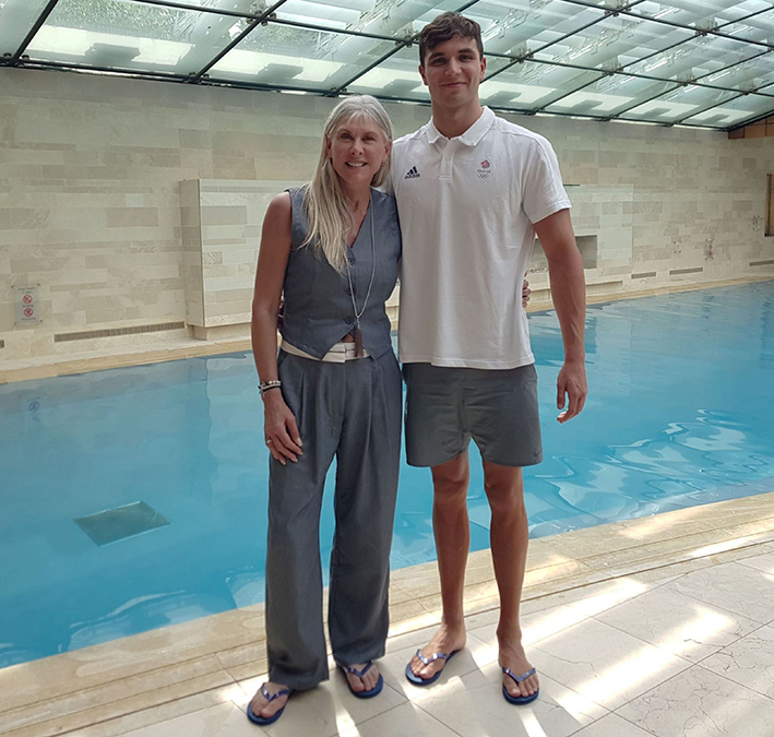 Alex Cohoon with Great Britain swimming legend Sharron Davies. Picture, Chris Roberts