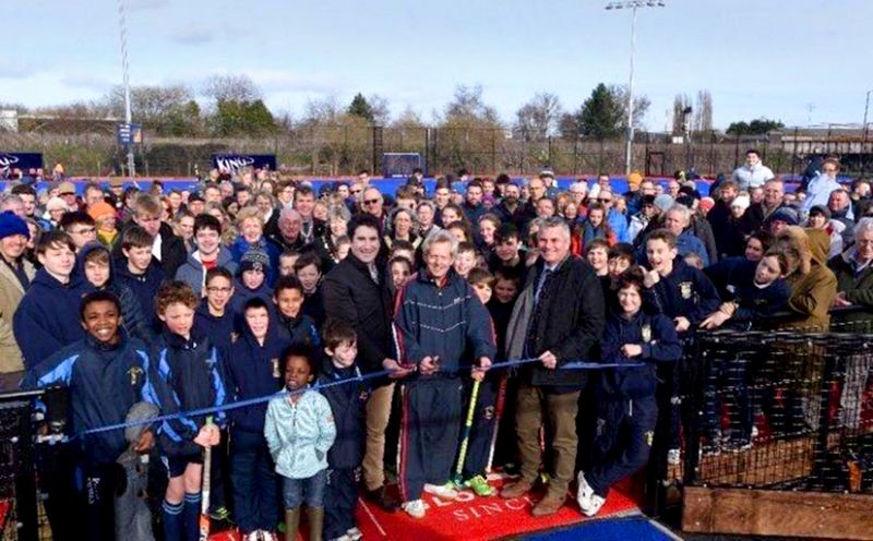 Richard Graham opening the new AstroTurf at Archdeacon Meadow with the Head & Chair of Governors of King’s School