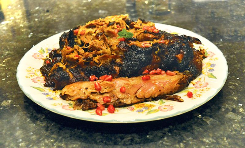 Pomegranate glazed shoulder of lamb