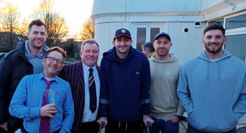 From left, Mark Atkinson, Rich Powell, Dave Powell, Johnny May, Willi Heinz and Owen Williams at Old Patesians