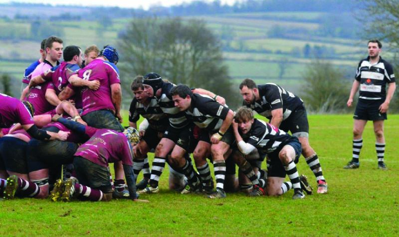 Stow's front row (from left) James Brittain-Jones, Mark Ingham and Leigh Glazebrook with flanker Olly Ing, no 8 Dan Salvage and fly-half Joe Nott