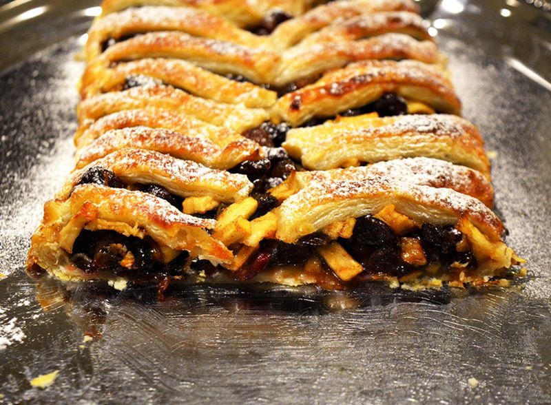 Mincemeat, apple and cranberry lattice tart