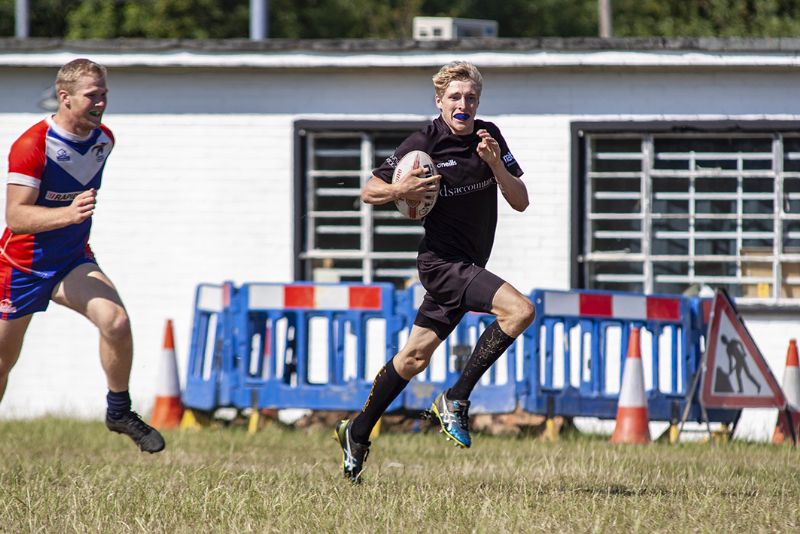 Tom Gaffney on his way to his sensational length-of-the-field try for the All Golds against Oxford Cavaliers. Picture, Lewis Mitchell Photography