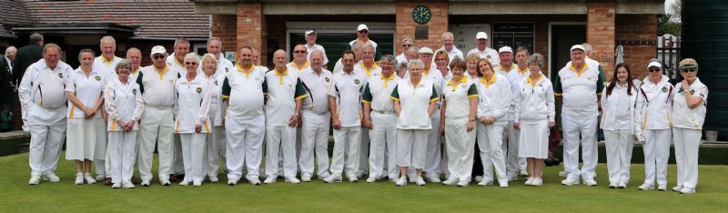 The teams line up for the Gloucestershire Bowling association celebration match. All pictures by Keith Hawkes