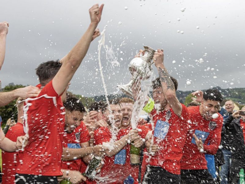 Rodborough and Cainscross Old Boys celebrate their Stroud League Division One title win