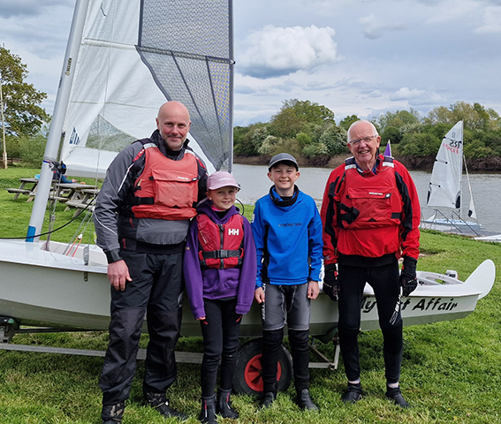 Pete Keighley, left, with dad George and children Ella and Luke at Avon Sailing Club