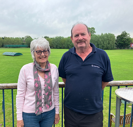 Tewkesbury groundsman Dave Allcoat with club president Hilary Caudle
