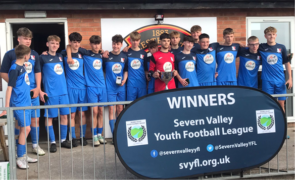 Goalkeeper and last season’s Longlevens Under-16 Saturday captain Toby Boakes with the Severn Valley League Cup